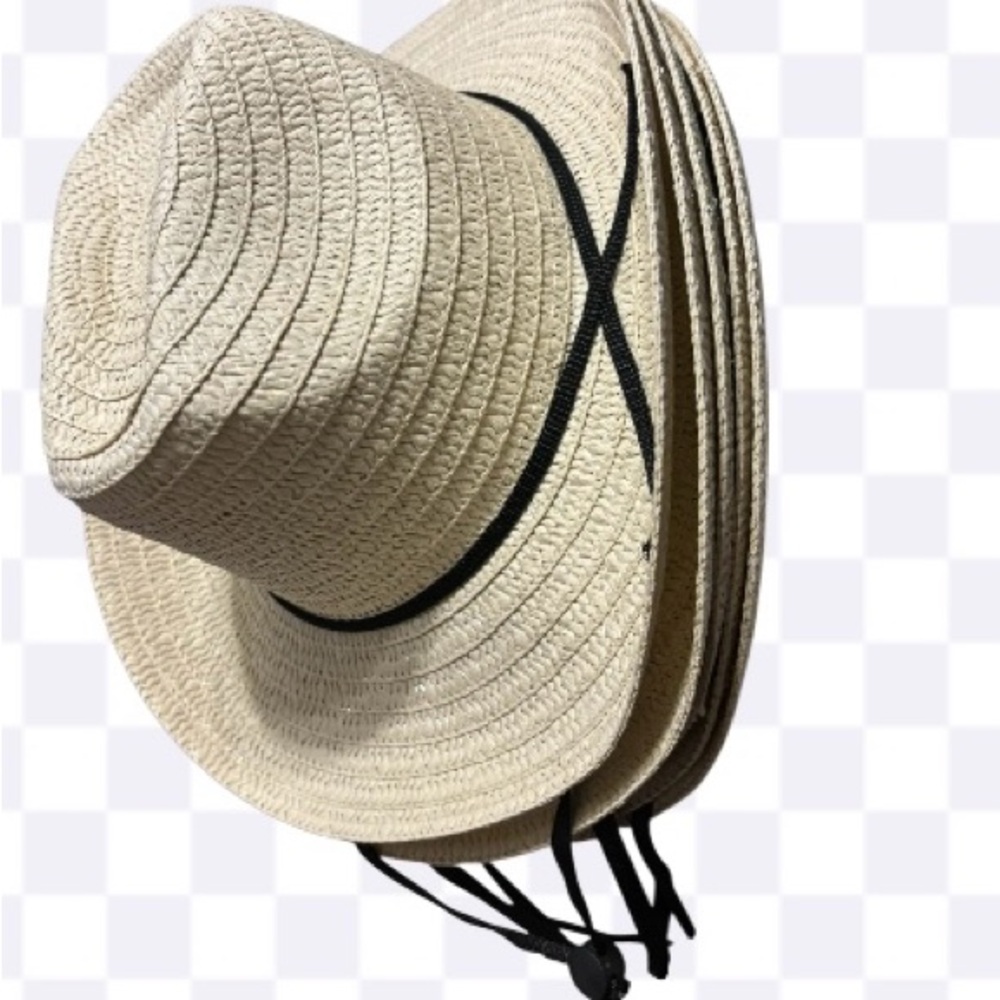 Beige Straw Sun Hat with Black Band